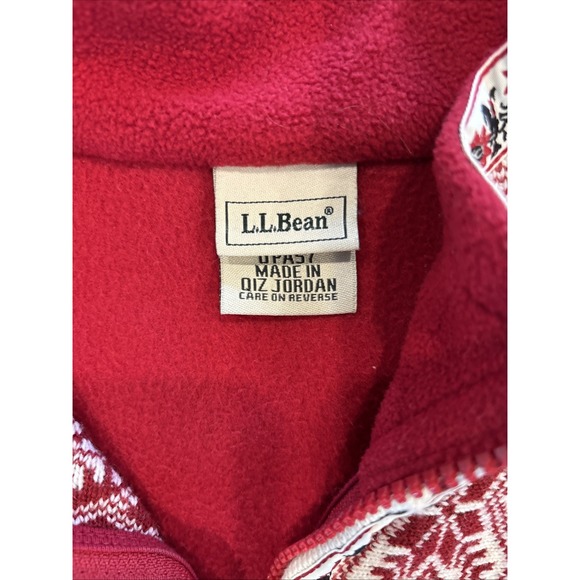 LL BEAN JACKET‎ Nordic Snowflake Knit Trim Fair Isle Poinsettia Ribbon Womens XL - Picture 3 of 9